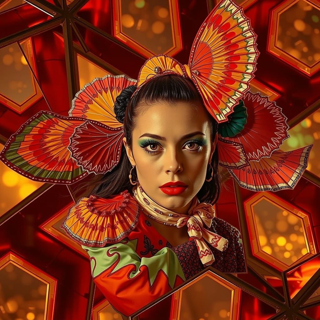 Flamboyant Woman in Chaotic Style with Projected Overlay