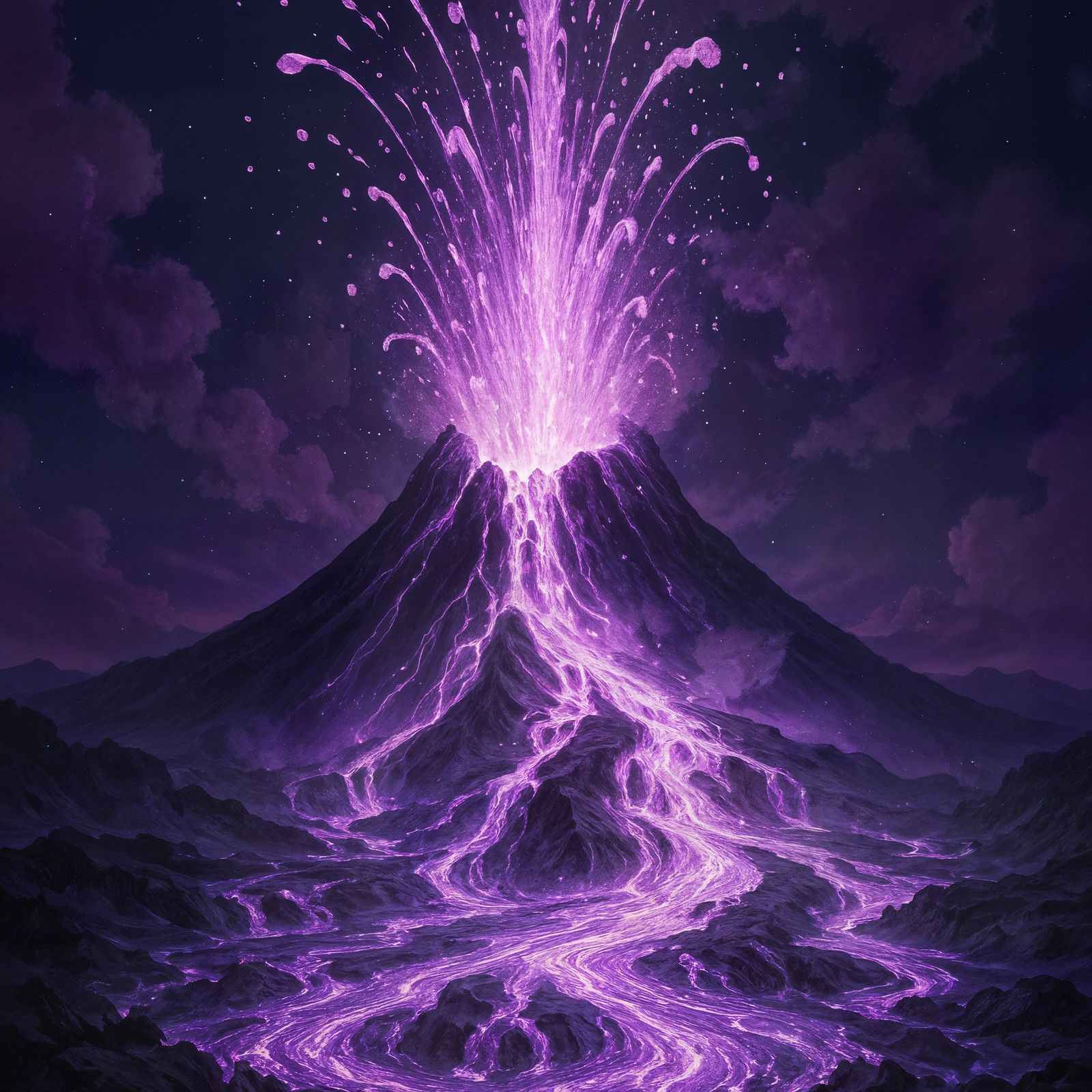 Volcano Erupts with Lavender Lava