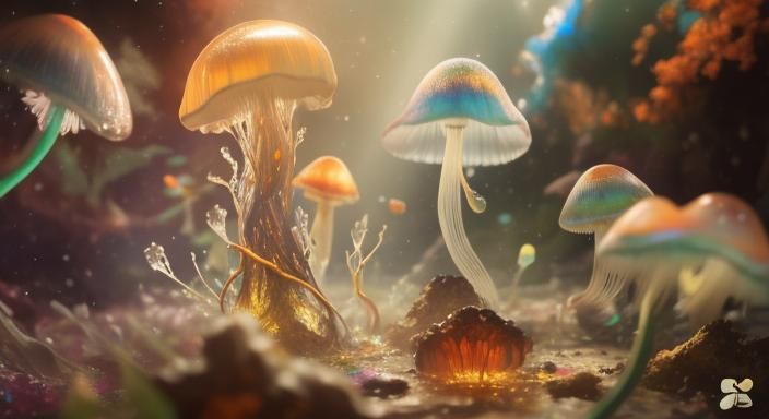 Bioluminescent Jellyfish Fungus and Rainbow Crystal