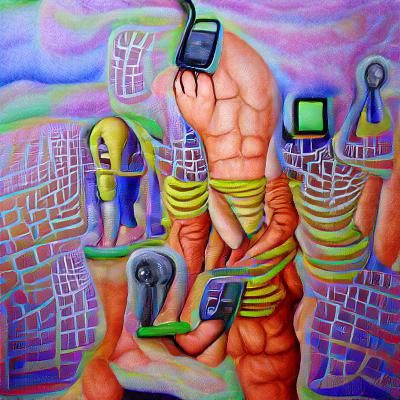 Humans enslaved by technology oil on canvas mixed media fauv...