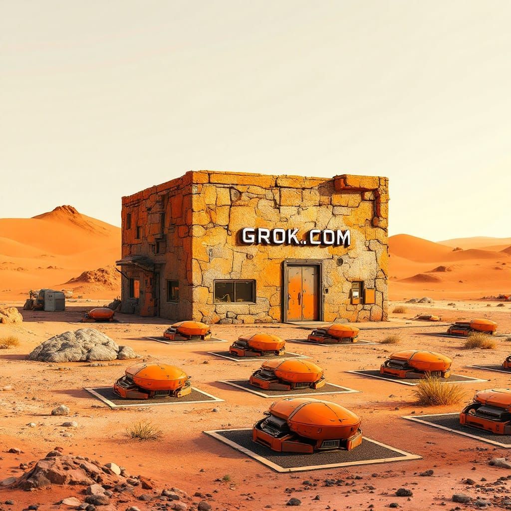 Cyberpunk Industrial Office on Barren Mars Landscape