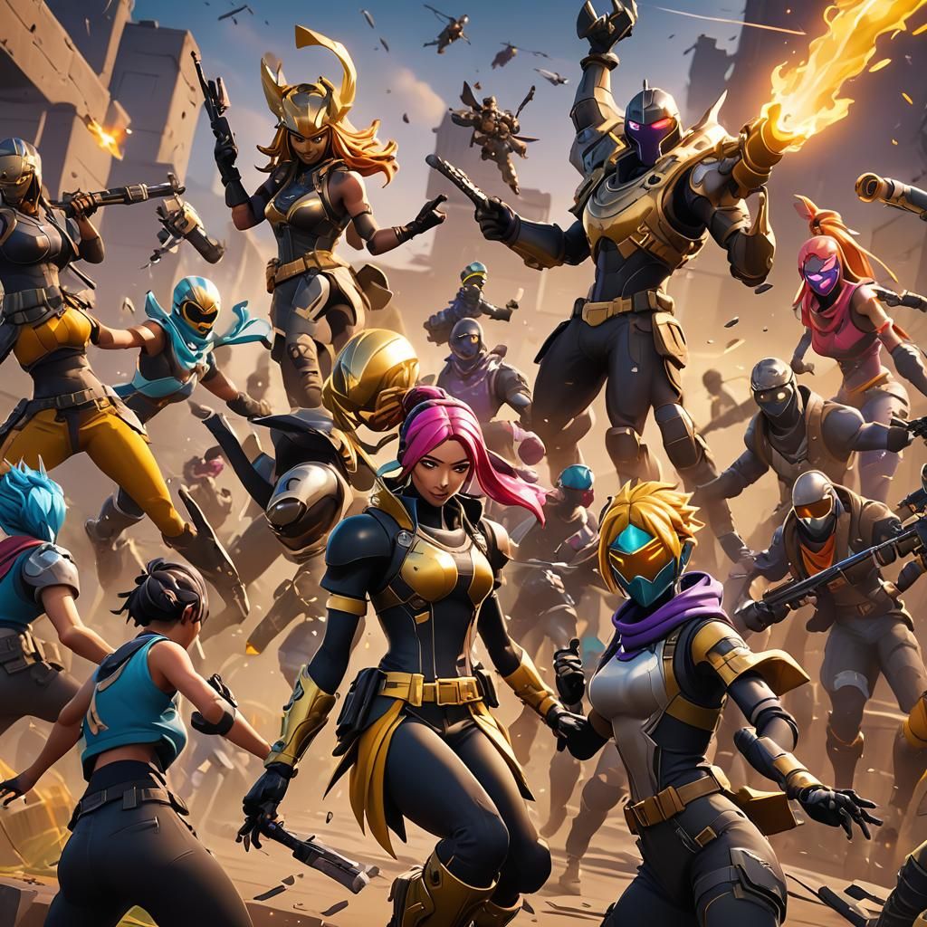 Intense Fortnite Battle in Vibrant 3D Anime Style