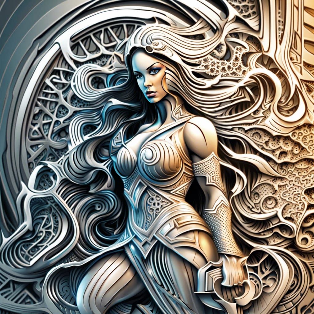 Abstract Warrior Woman with Hammer, 3D Shading