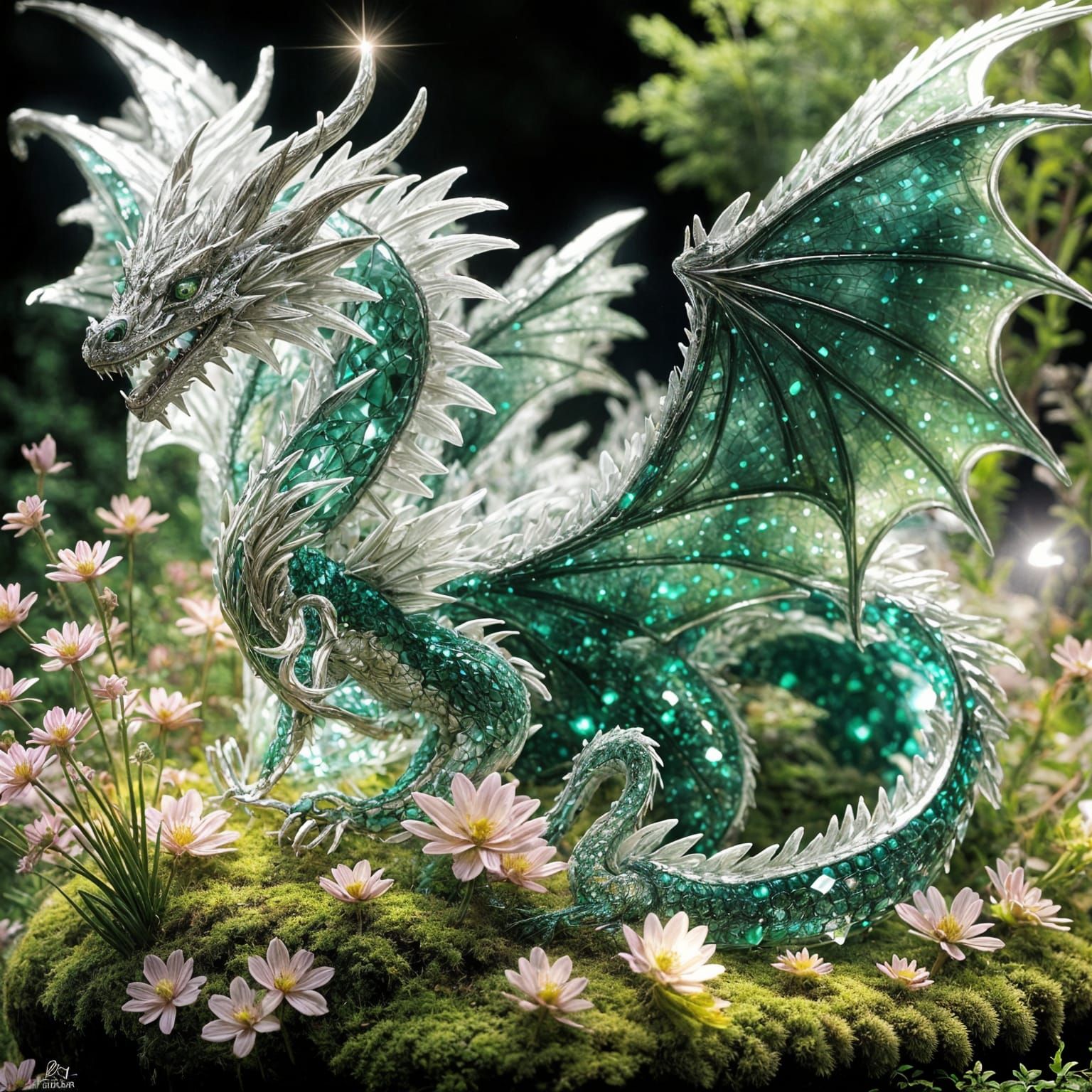Crystal Dragon in Magical Forest, Hyperrealistic Style