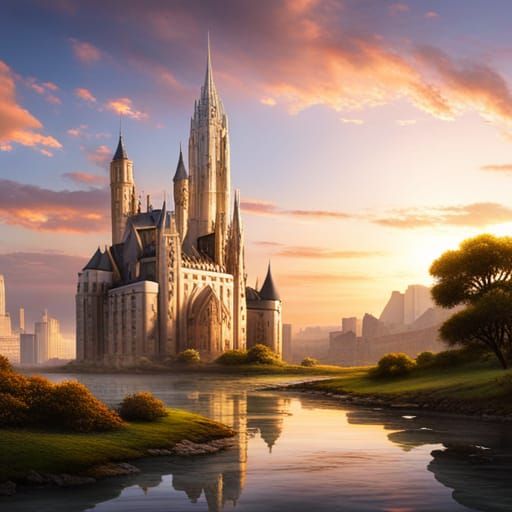 Futuristic Castle in Aetherpunk City, Digital Art