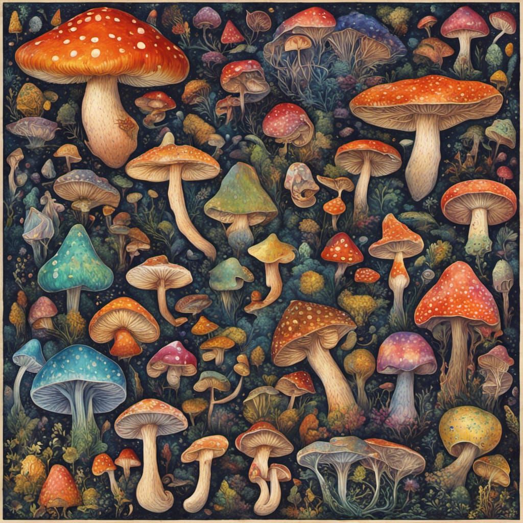 Origami Mushroom Macrocosm: Detailed Papercraft Landscape