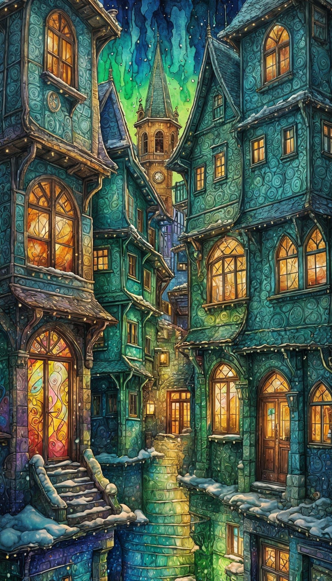 Whimsical Winter Village with Twisted Homes