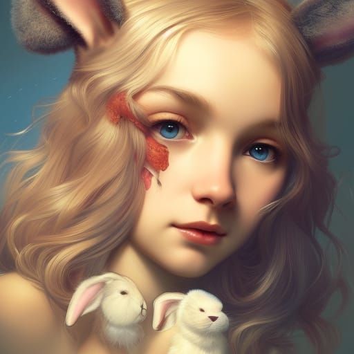 Bunny Girl Portrait in Hyperdetailed Digital Art Style