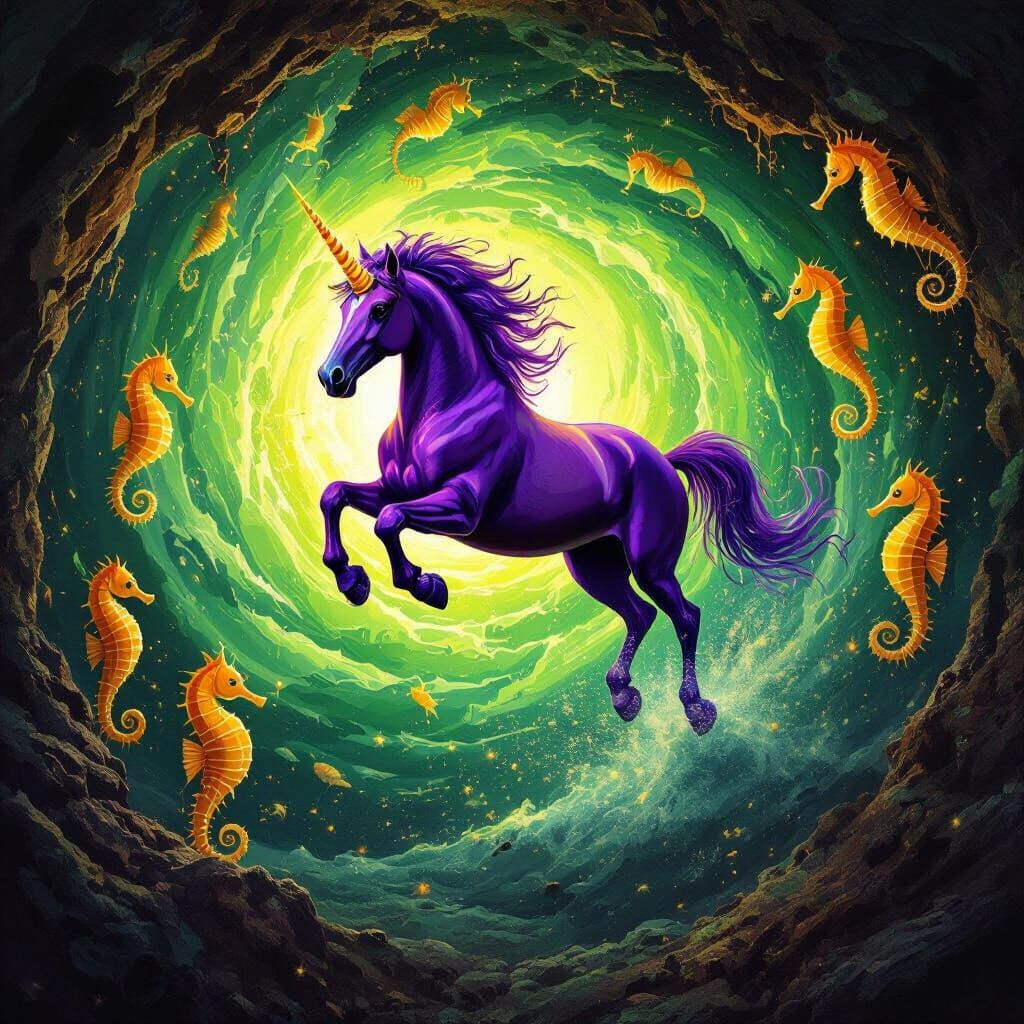 Majestic Purple Stallion Leaps Through Radiant Vortex