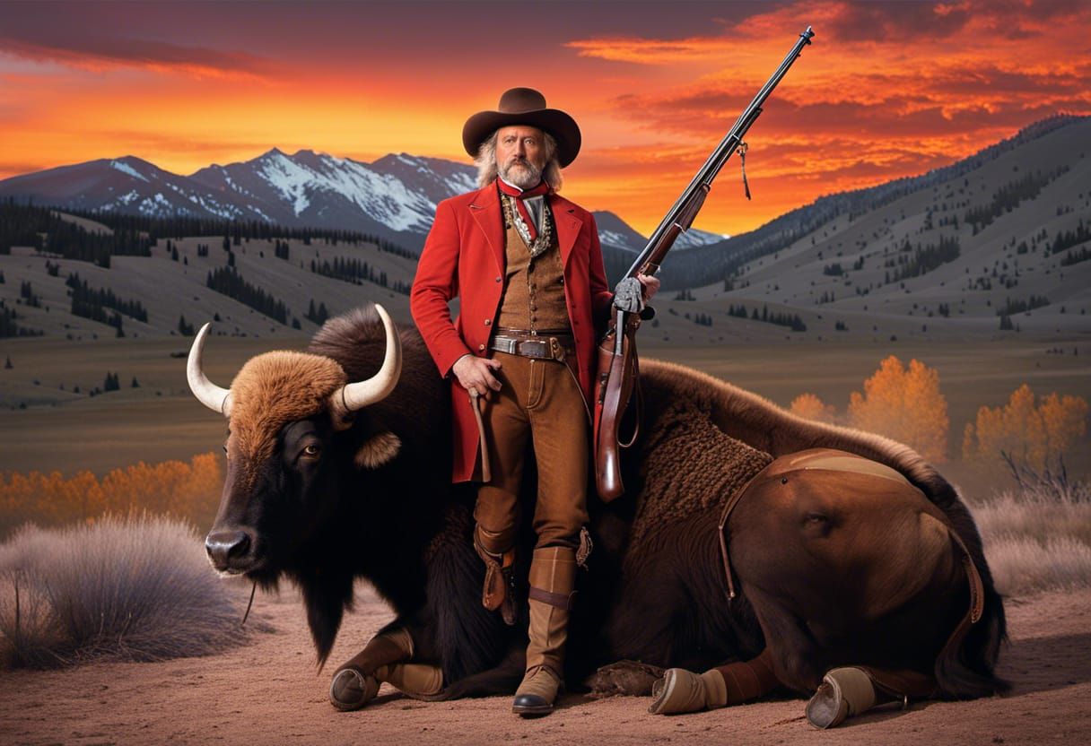 Buffalo Bill in Colorado Sunset: Detailed Matte Painting