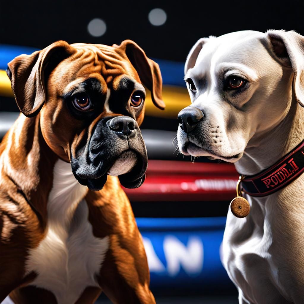 Boxer Dogs Boxing Match in Hyperrealism