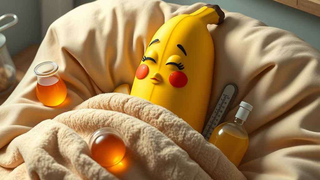 Cozy Banana in Bed: Oil Painting CGI Cartoon
