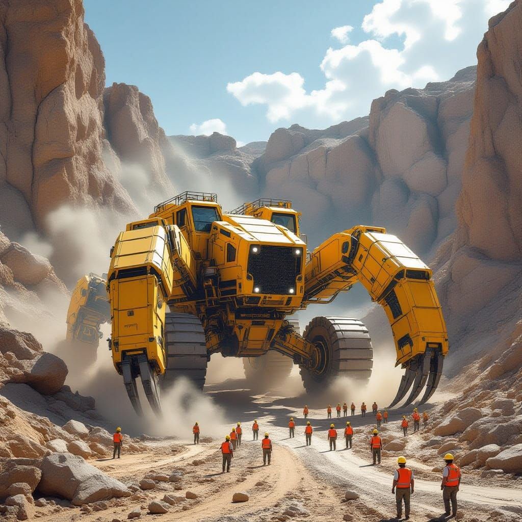 Giant Scorpion Mining Machine Excavates Desert Quarry