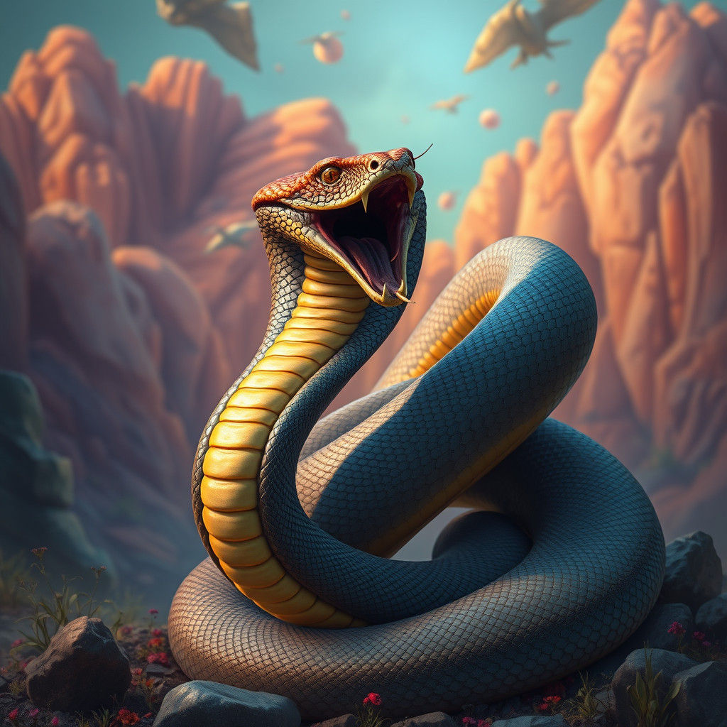 Laughing Cobra in a Fantastical Landscape