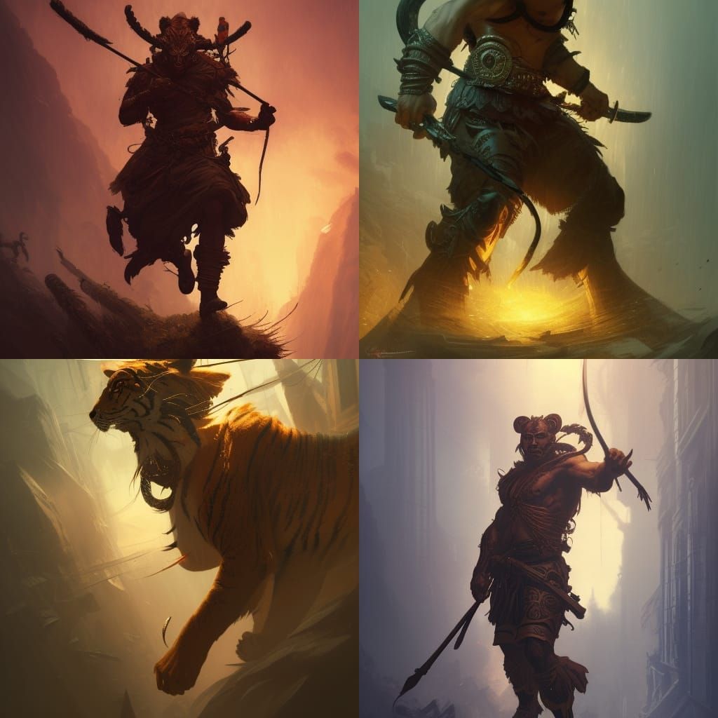 Epic Tiger Warrior in Dark Fantasy Style