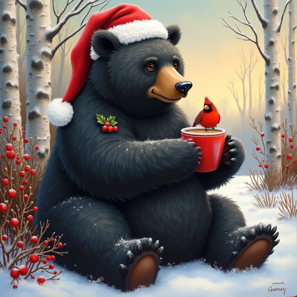 Bears Sipping Hot Cocoa in a Winter Wonderland Scene