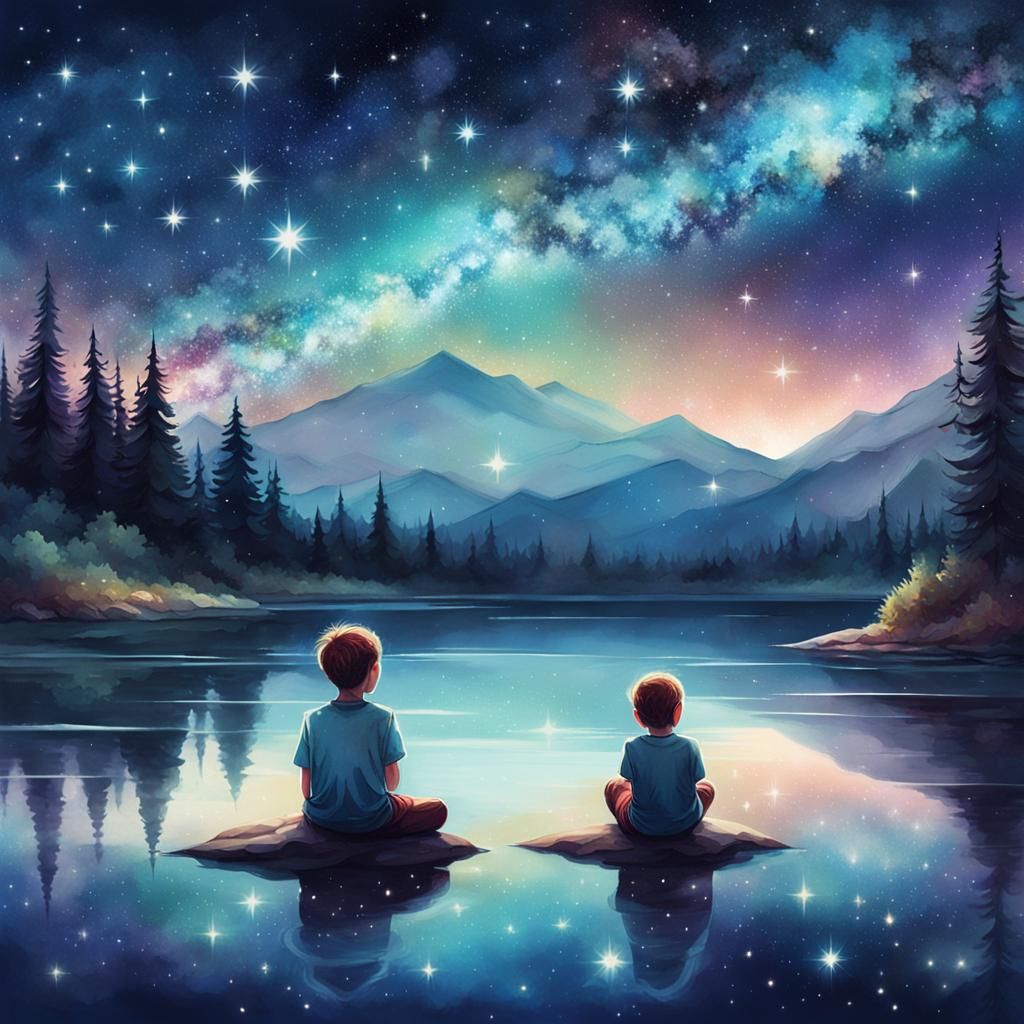 Kids watching the stars in the sky. AI image prompt in my tu...