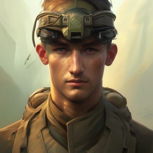 Detailed Portrait of Soldier in Forest, Artstation Style