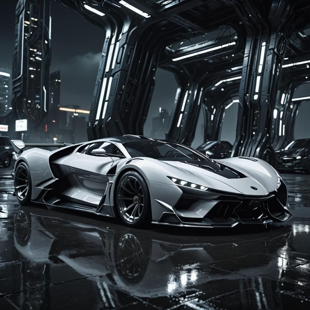 Futuristic Supercar Inspired by Giger, Night Scene