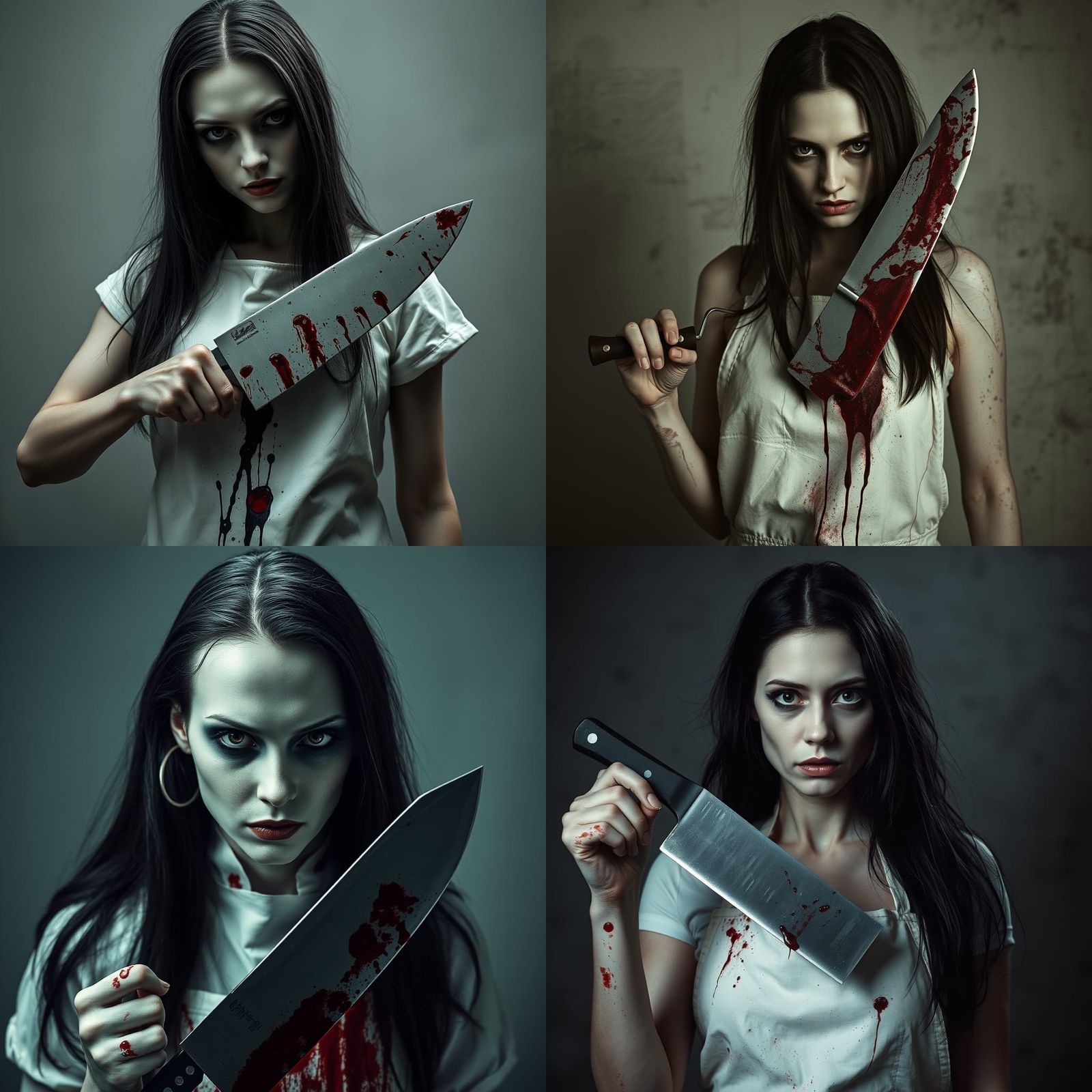 Serial Killer Woman with Butcher Knife in Dark Collage Art