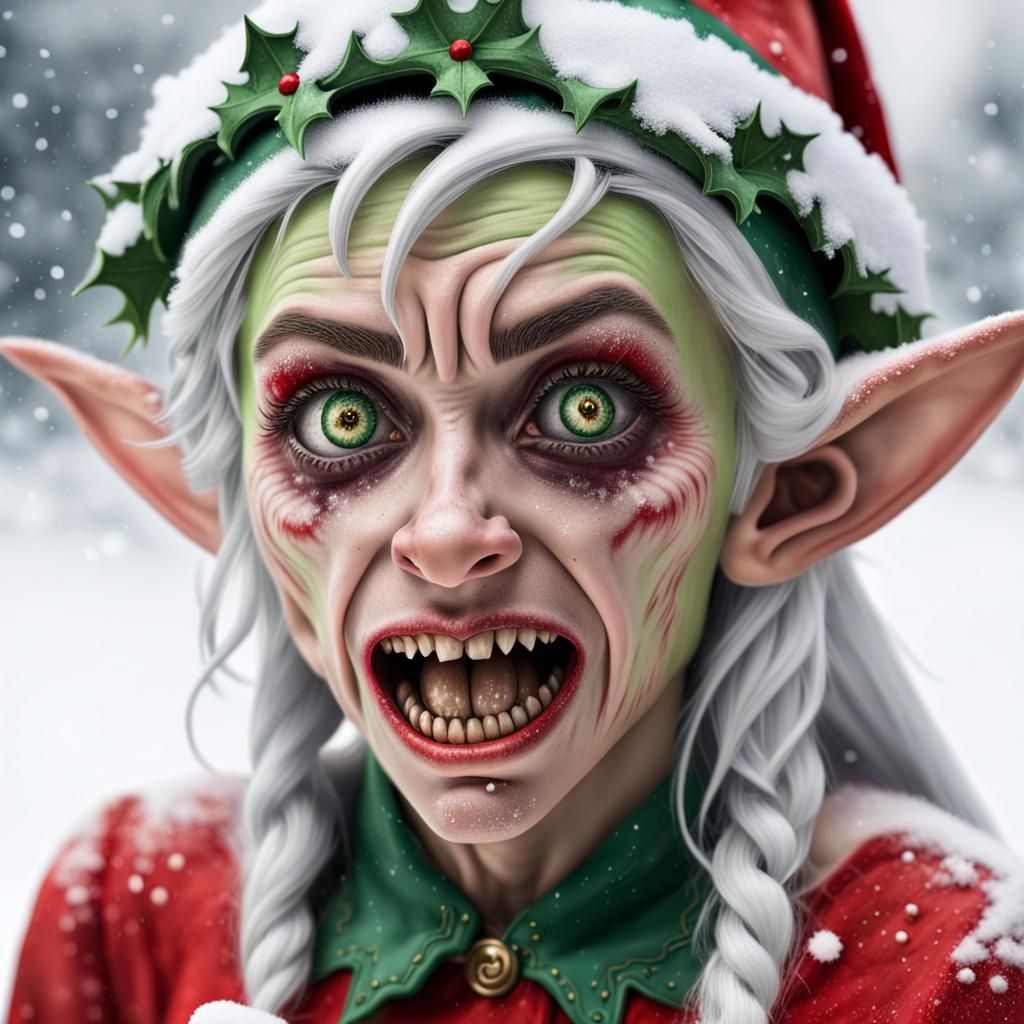 Scary Demented Elf Portrait in Snow