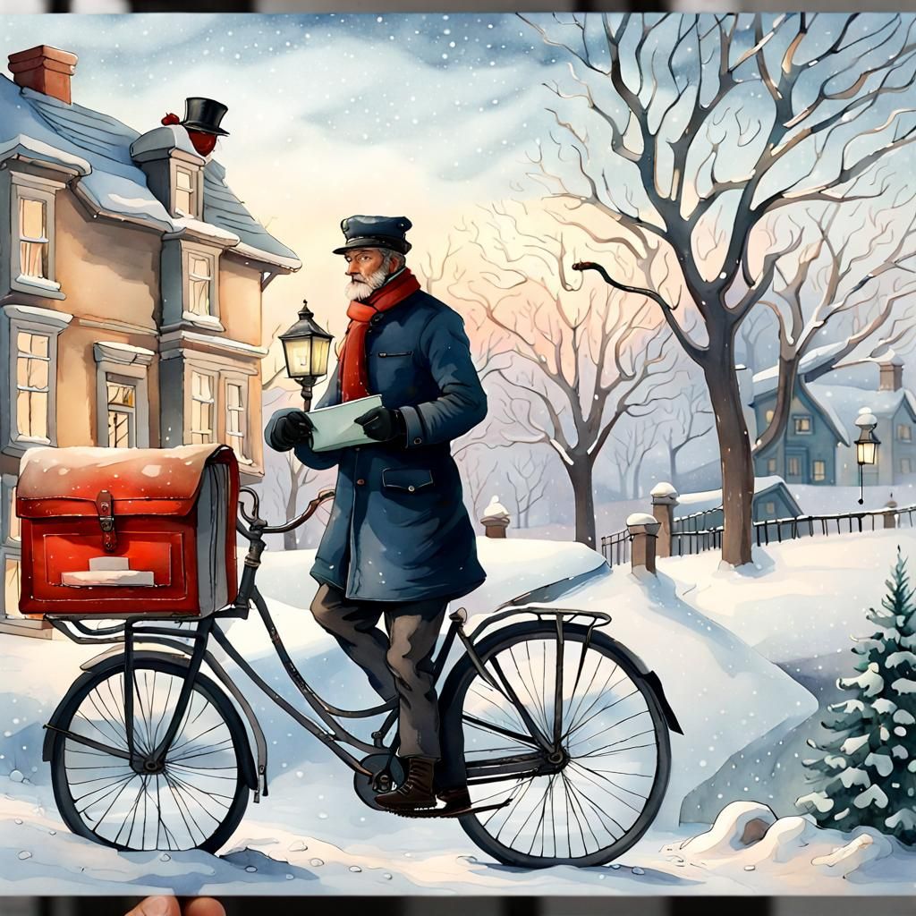 Festive Victorian Postman in Gouache Watercolor