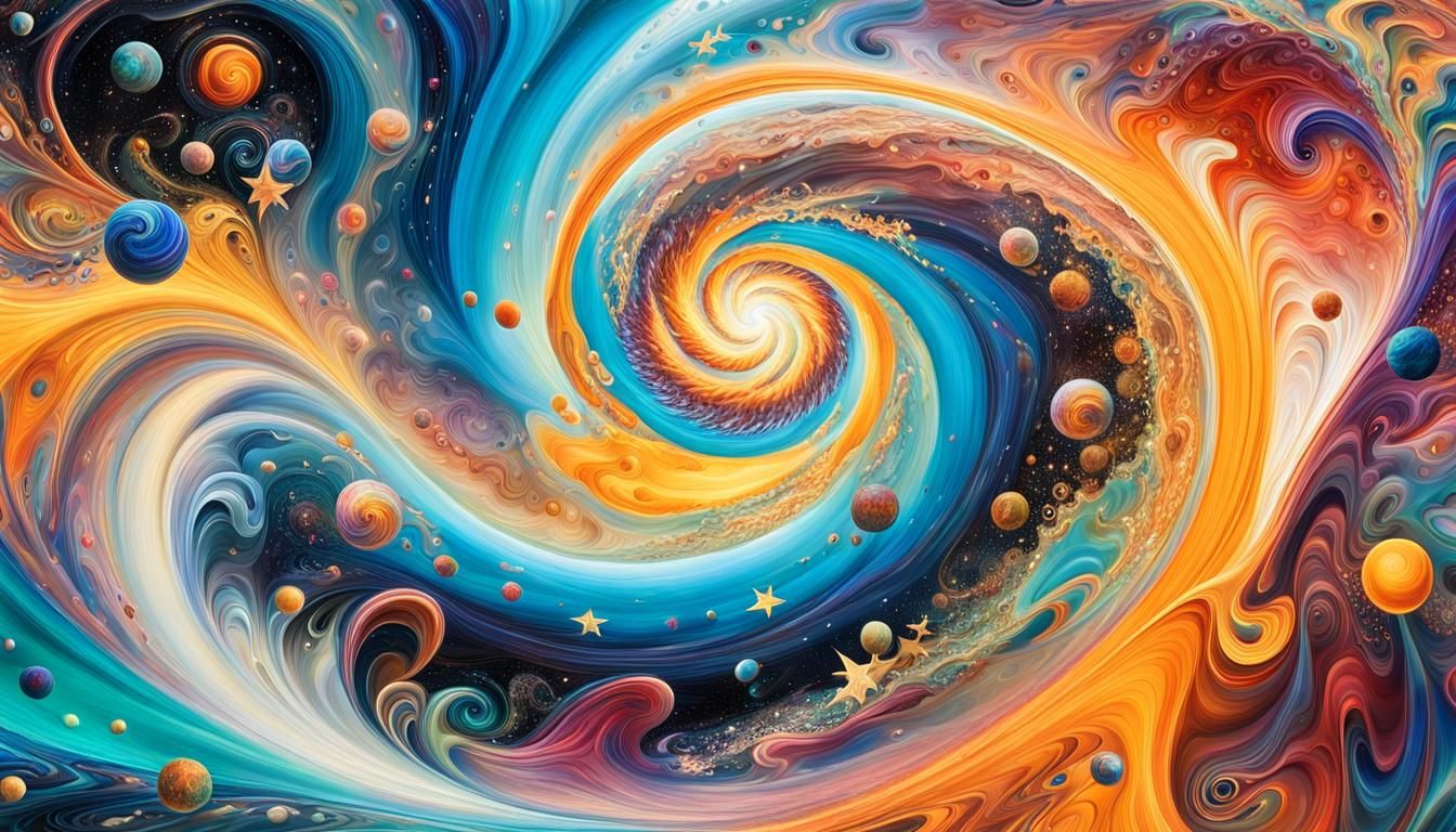 Iridescent Stars in Abstract Expressionist Cosmic Whirlpools