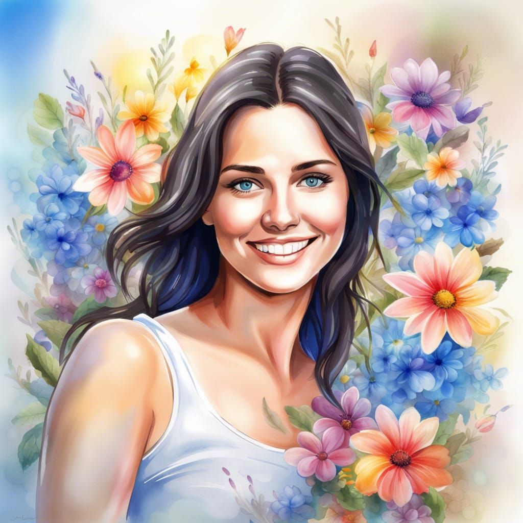Woman in Flowers: Airbrush Watercolor Painting