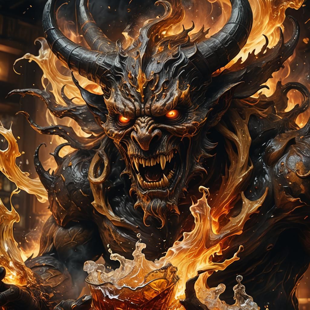 Alcohol Demon in Surrealist Impasto Oil Painting