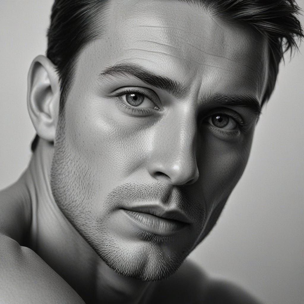 Elegant Black and White Pencil Portrait of a Gay Man