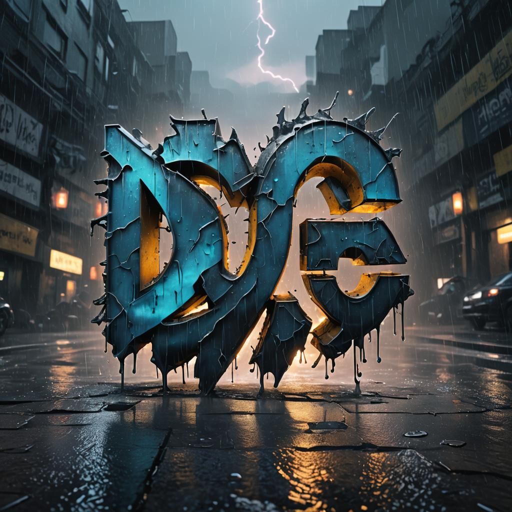 Grungy 3D Wu Tang Logo in Rainy Neon Night