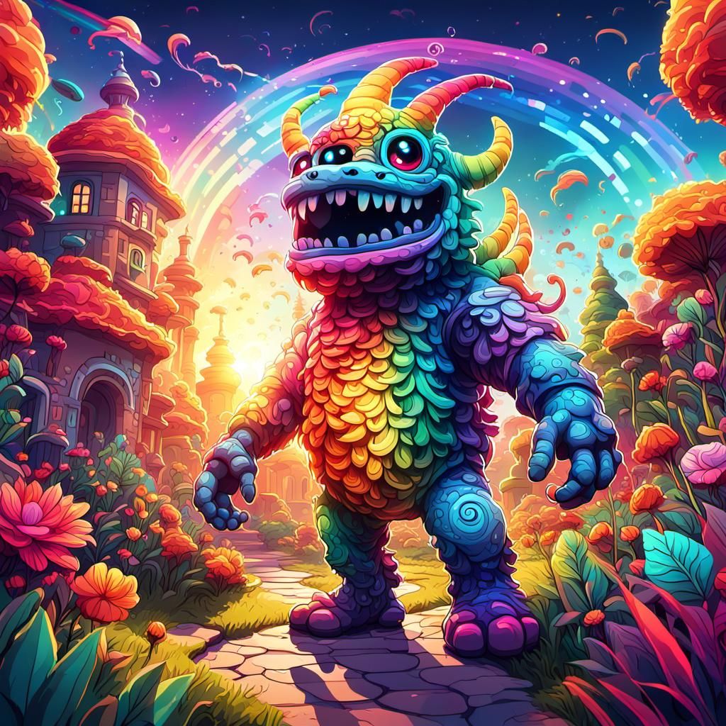 Rainbow Pixelmonster in Graffiti Art Style