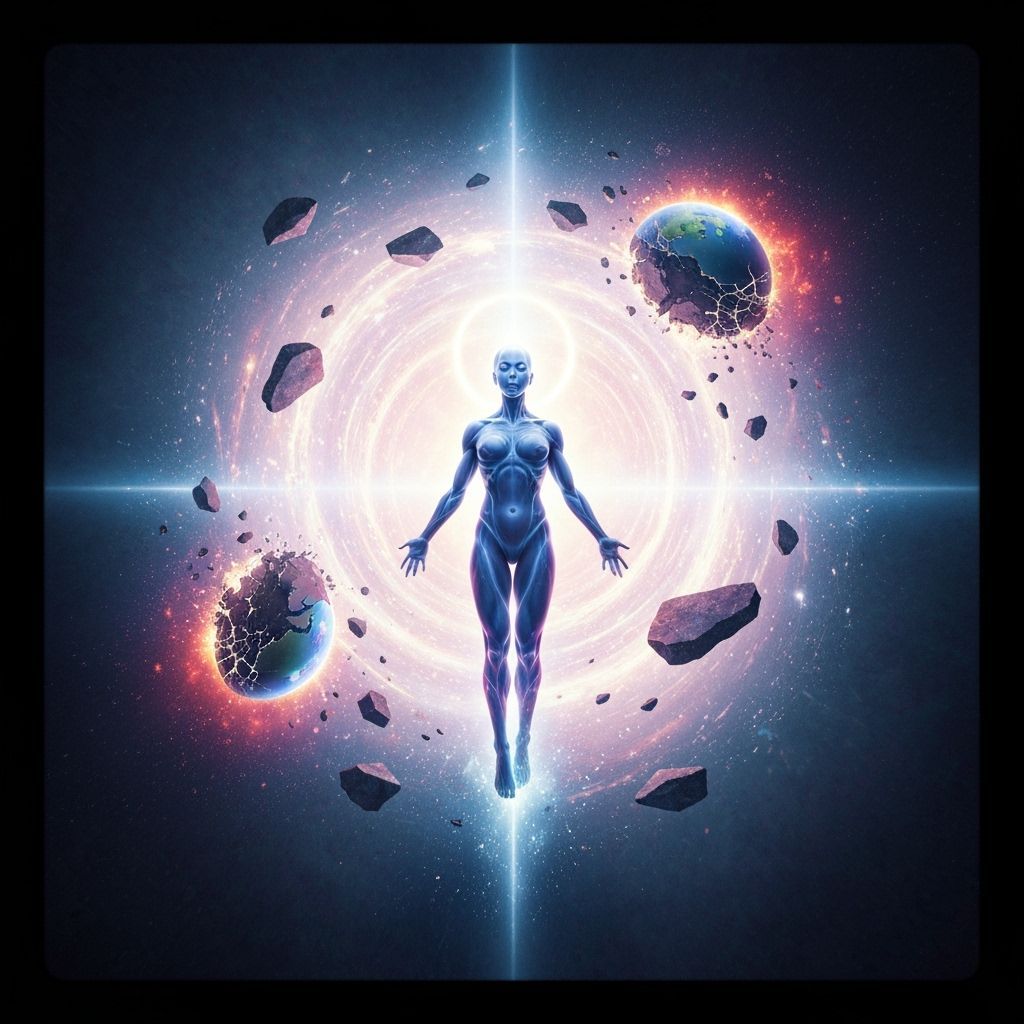 Celestial Being of Rebirth in Cosmic Splash Art