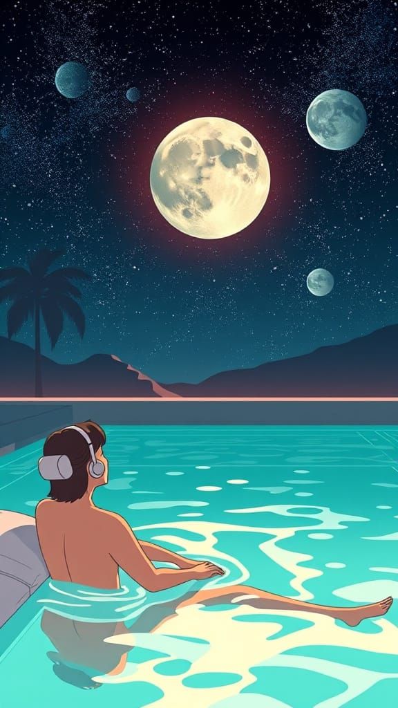 Whimsical Spa Scene in Futuristic Hopper-Inspired Style