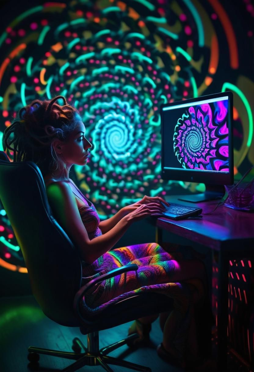 Woman Stares into Hypnotic Spiral: Psychedelic Surrealism