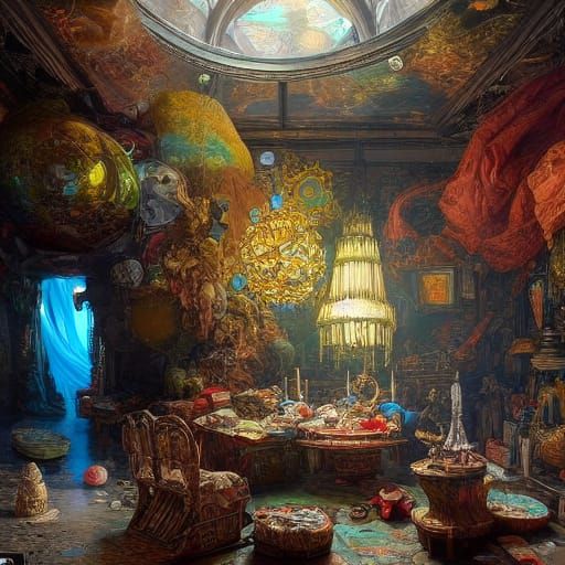 Fantastic Fortune-Teller Shop in a Complex Painting