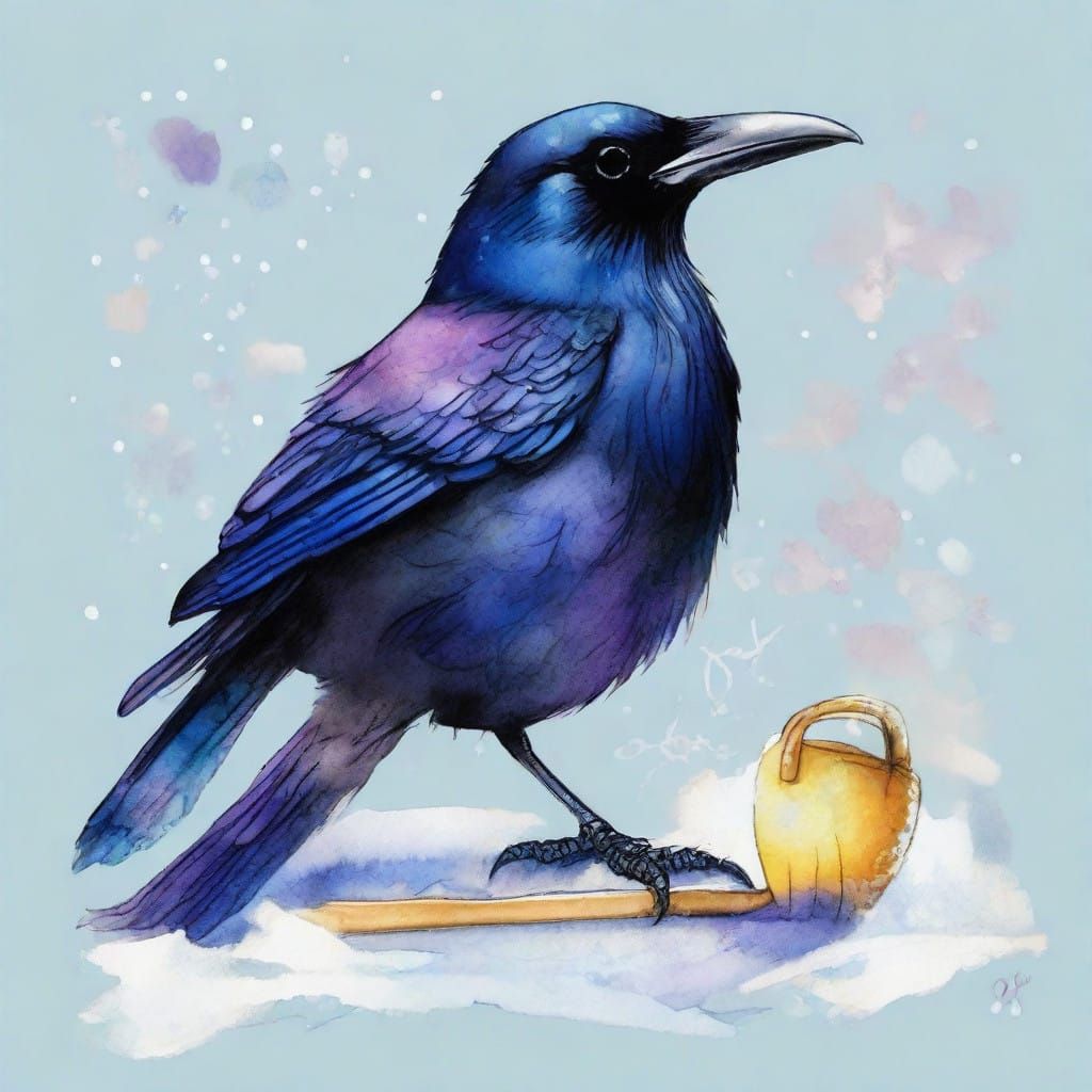 Whimsical Winter Wonderland with Iridescent Raven