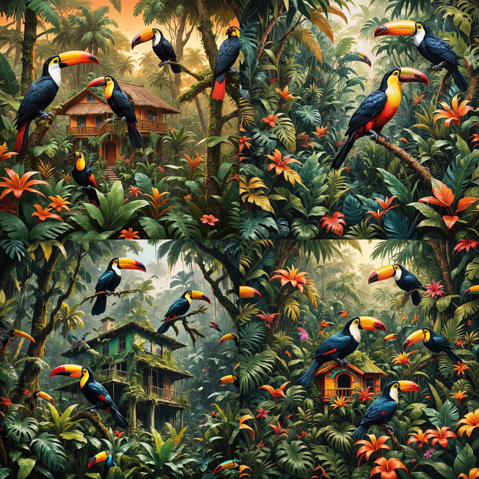 Jungle Toucan House in Hyperrealistic Splash Art