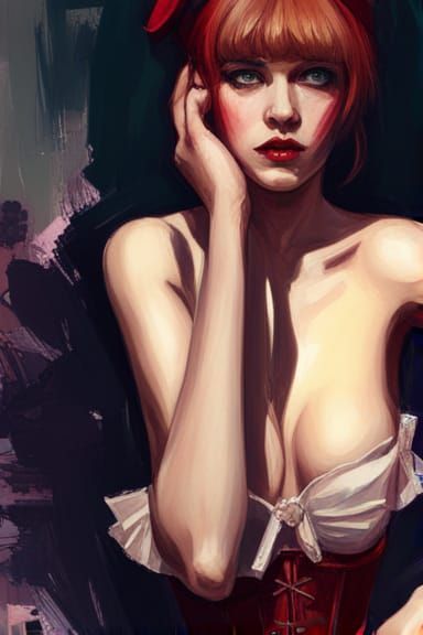 Thick acrylic illustration, Dolly Kei, waistup portrait, corsetcore, steampunk, cottagecore, bright and sparkling eyes, ...