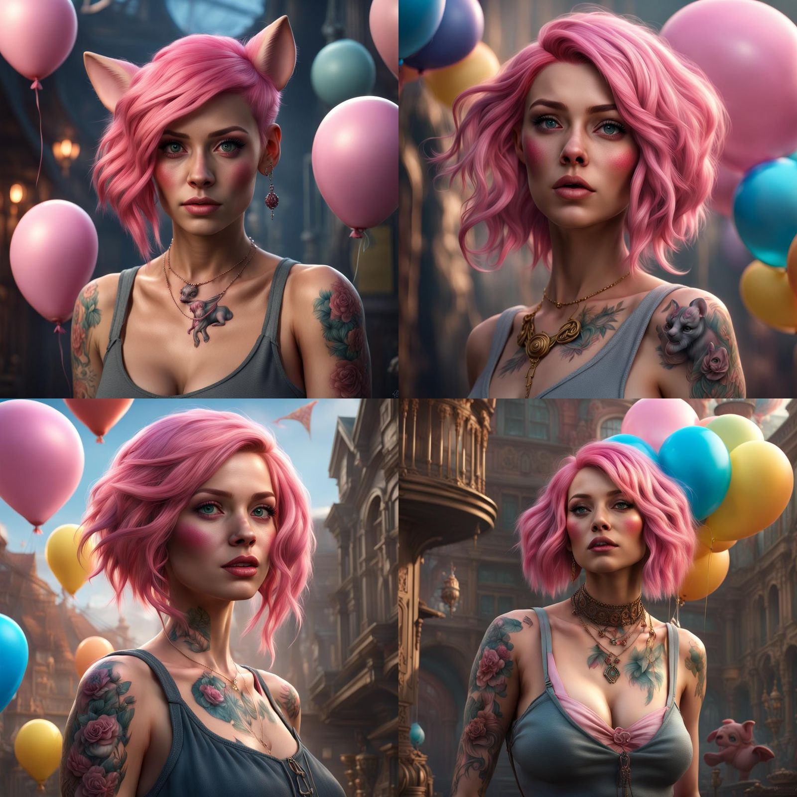 Woman with Disney Balloon Tattoo: Hyperrealistic Digital Art