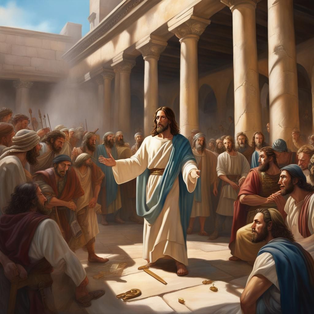 jesus in the courtyard of the temple o