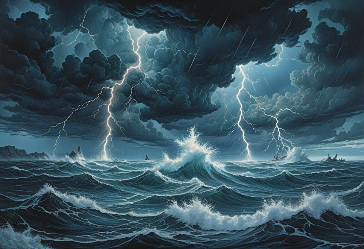 Violent Ocean Storm Illustration in Vivid Colors