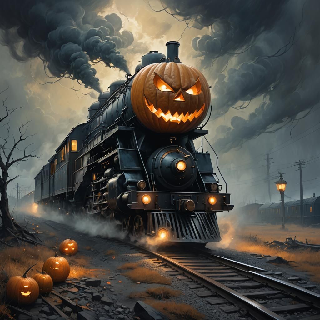 Ominous Pumpkin Train in Dark Fantasy Style