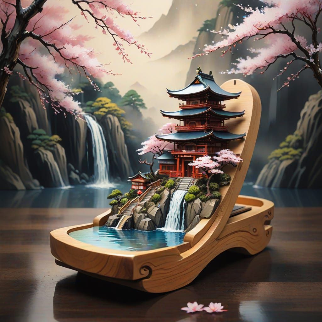 Surreal Watercolor Getas with Temple Scenes in Deep Tones