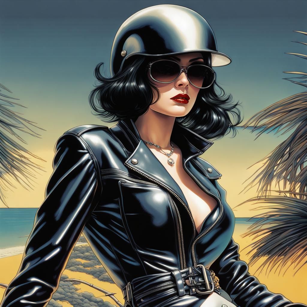 Voluptuous Goth Woman in Miami Beach: Sorayama Style