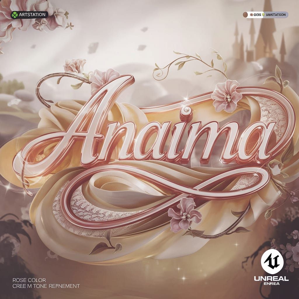 Elegant 3D Rose Gold Rendering of "Anaima"