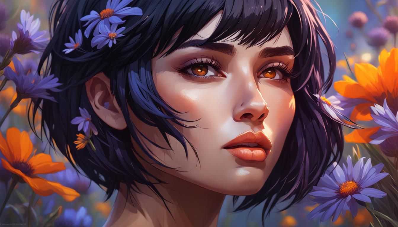 Beautiful Girl with Flowers: Hyperdetailed Portrait