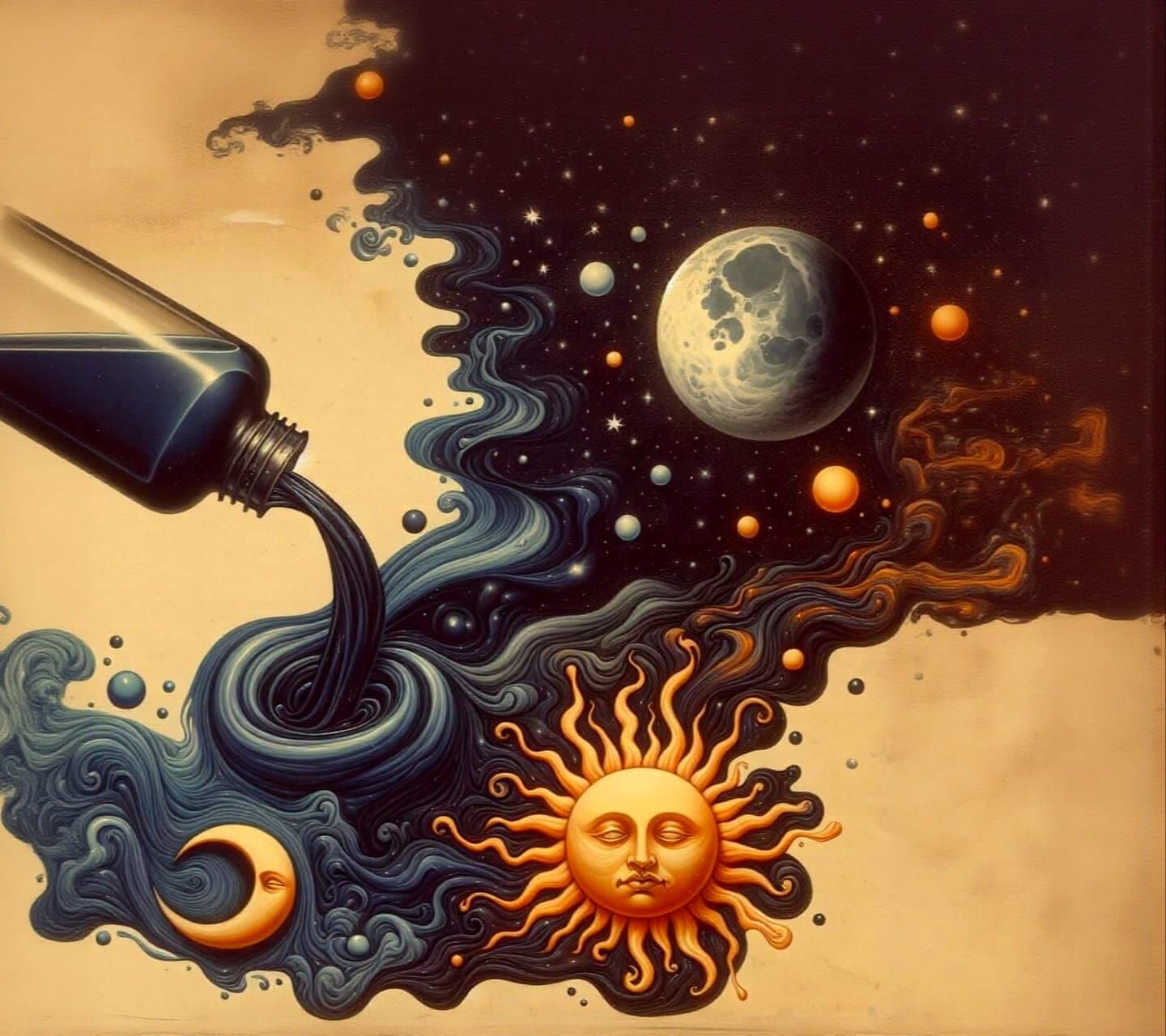 Surreal Ink Bottle Pouring into Earth