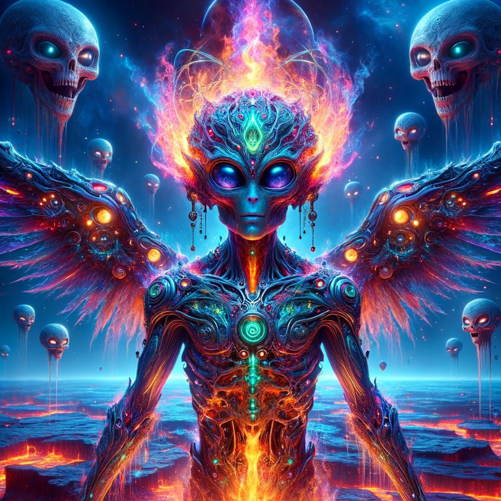 Cosmic Deity in Futuristic Eerie Realm