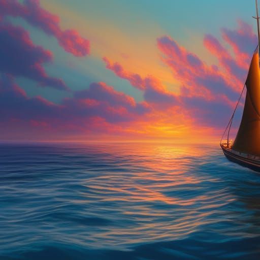 Sailboat at Sunset: Digital Fantasy Art